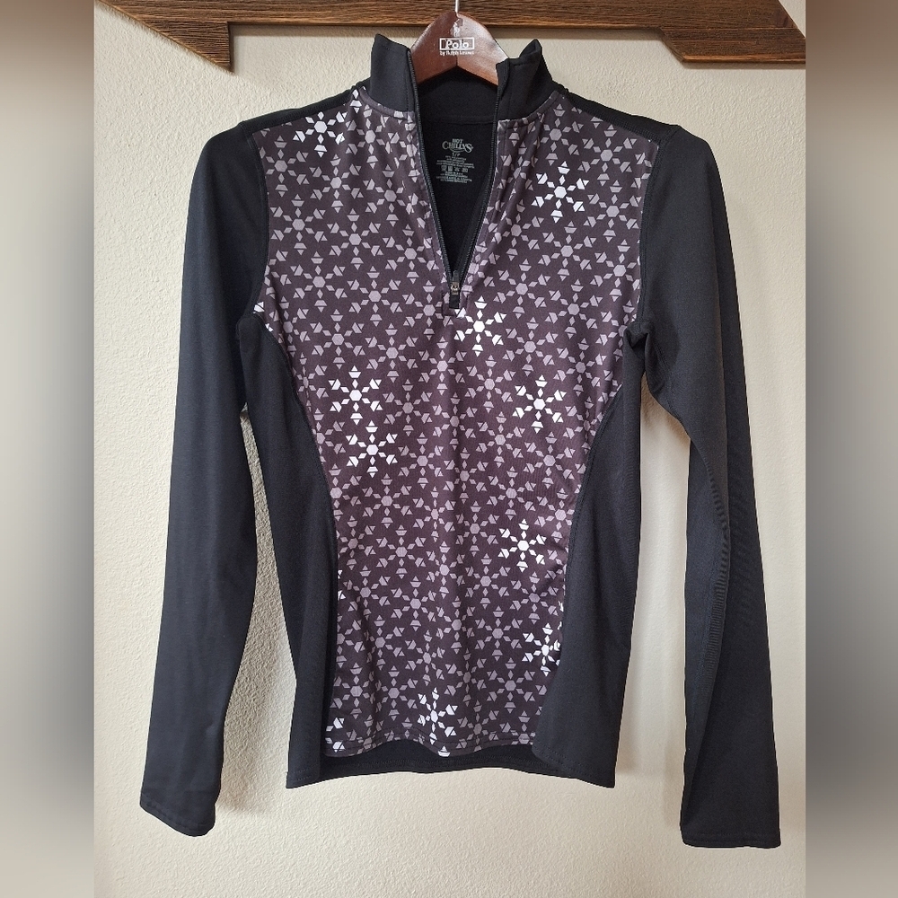 Hot Chillys Thermal Base Layer 1/4 Zip Outdoor Black Gray Geometric Womens S